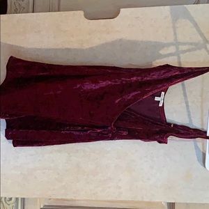 Charlotte Russe maroon velvet faux wrap romper